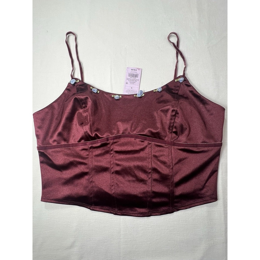 Women's Burgundy  Satin Corset Tank Top - Wild Fable - Size L NWT